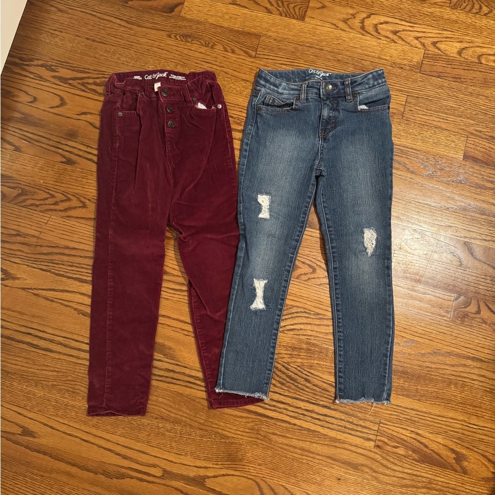 Cat & Jack Burgundy Corduroy and Blue Denim Jeans Set